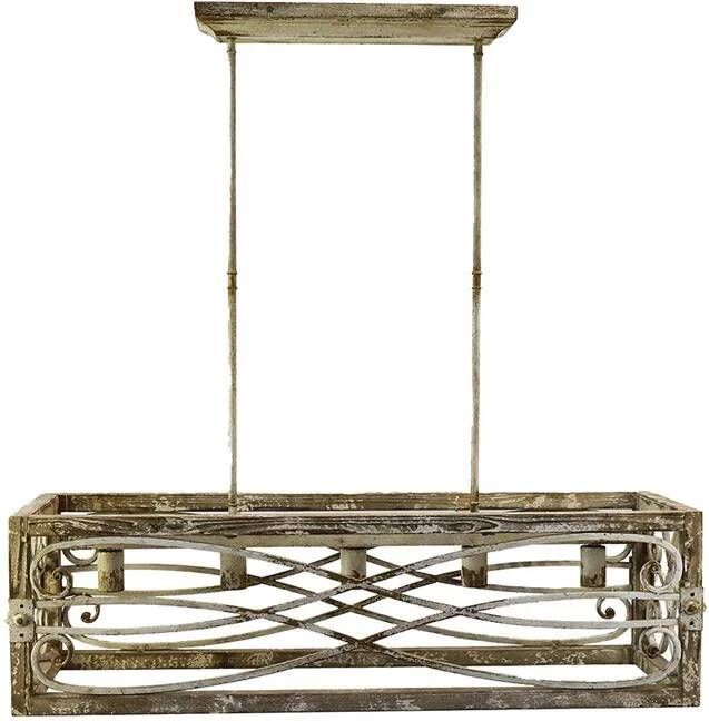 Clayre & Eef Hanglamp 97x30x100 cm Bruin Beige Ijzer Hout Rechthoek Hanglamp Eettafel Bruin Hanglamp Eettafel