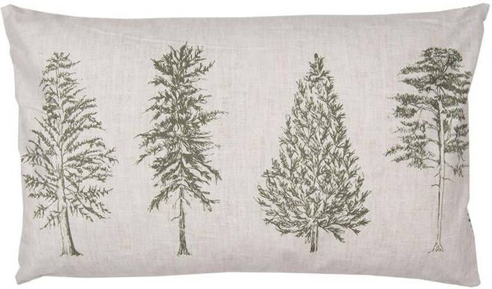 Clayre & Eef Kussenhoes 30x50 cm Beige Groen Polyester Dennenbomen Sierkussenhoes Beige Sierkussenhoes