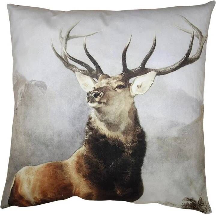 Clayre & Eef Kussenhoes 45x45 cm Bruin Grijs Polyester Hert Sierkussenhoes Bruin Sierkussenhoes