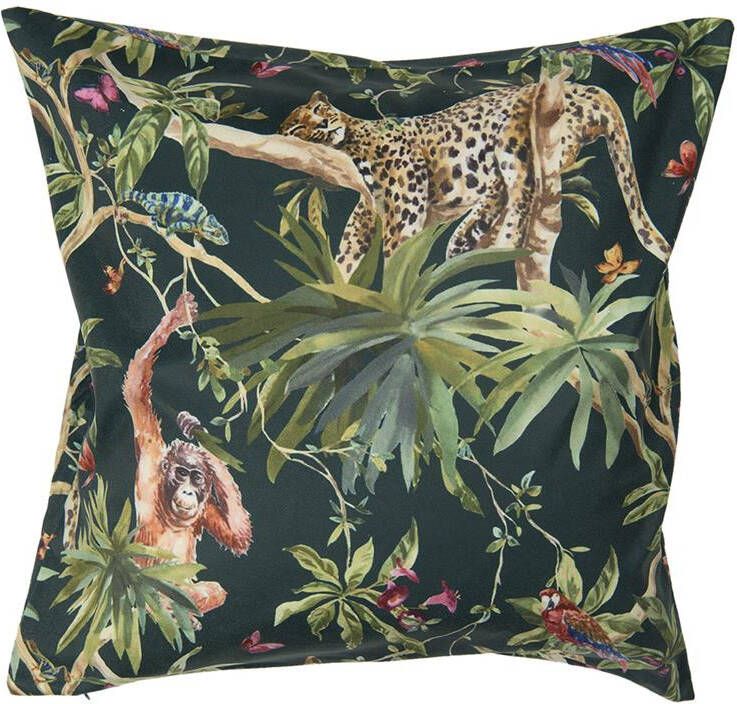 Clayre & Eef Kussenhoes 45x45 cm Groen Zwart Polyester Vierkant Jungle Sierkussenhoes Kussen hoes