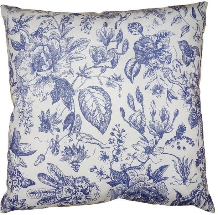 Clayre & Eef Kussenhoes 45x45 cm Wit Blauw Polyester Bloemen Sierkussenhoes Wit Sierkussenhoes