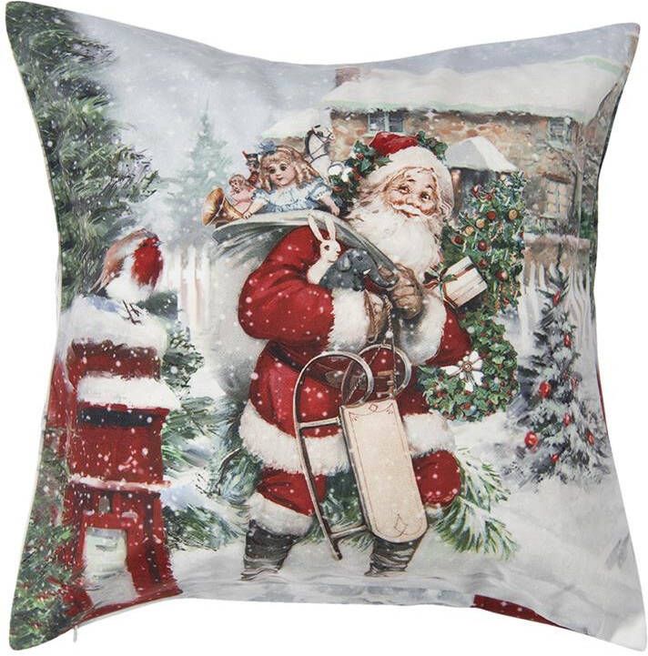 Clayre & Eef Kussenhoes 45x45 cm Wit Polyester Vierkant Kerstman
