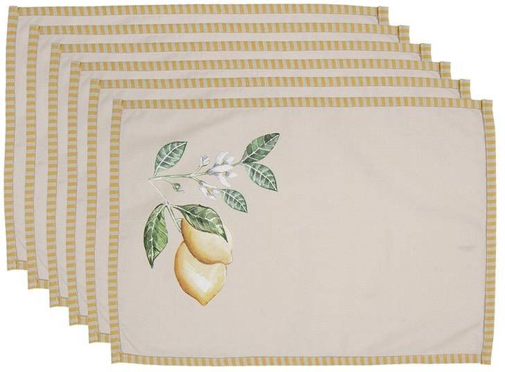 Clayre & Eef Placemats Set van 6 48x33 cm Beige Geel Katoen Rechthoek