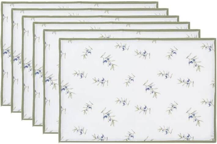 Clayre & Eef Placemats Set van 6 48x33 cm Wit Katoen Olijven Wit
