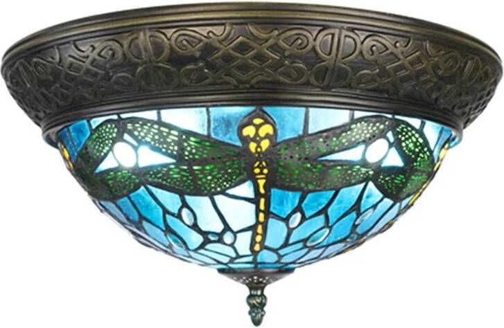 Clayre & Eef Plafondlamp Tiffany Ø 38 cm Blauw Bruin Kunststof Glas