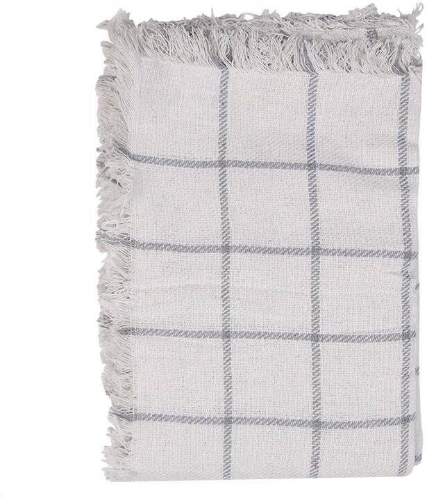 Clayre & Eef Plaid 125x150 cm Wit Grijs Katoen Strepen Deken Wit Deken