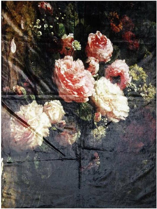 Clayre & Eef Plaid 130x170 cm Zwart Roze Polyester Rechthoek Bloemen