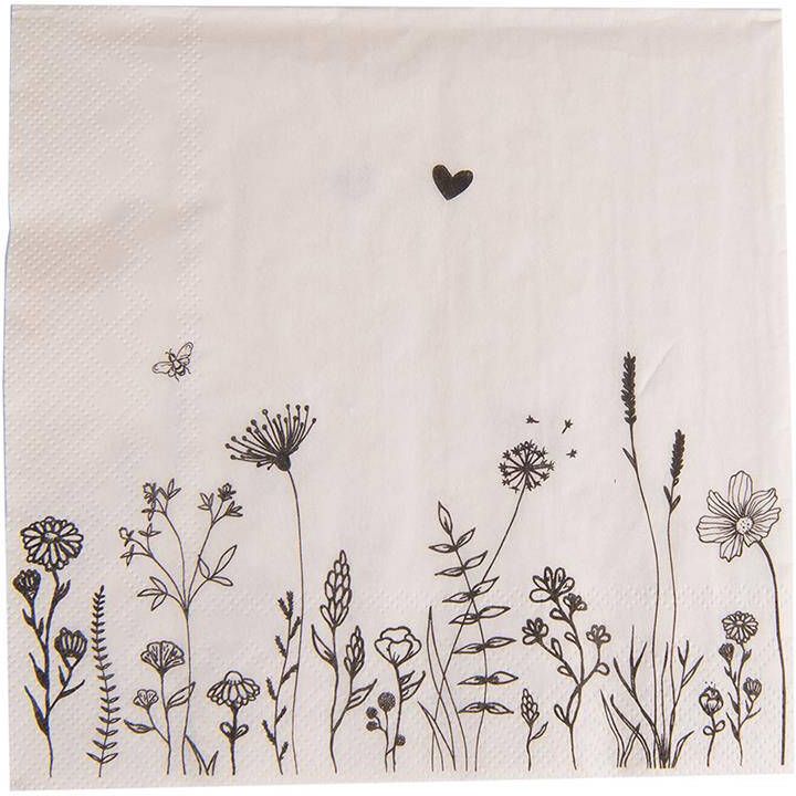 Clayre & Eef Servetten Papier Set van 20 33x33 cm (20) Beige Papier Bloemen Servetten Papieren Beige Servetten