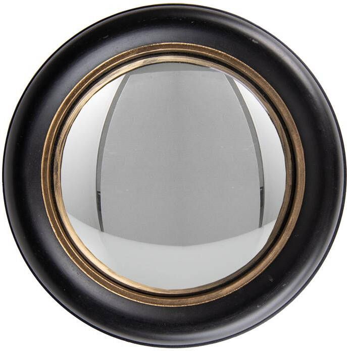 Clayre & Eef Spiegel Ø 27 cm Zwart Goudkleurig Hout Glas Rond Grote Spiegel Zwart Grote Spiegel