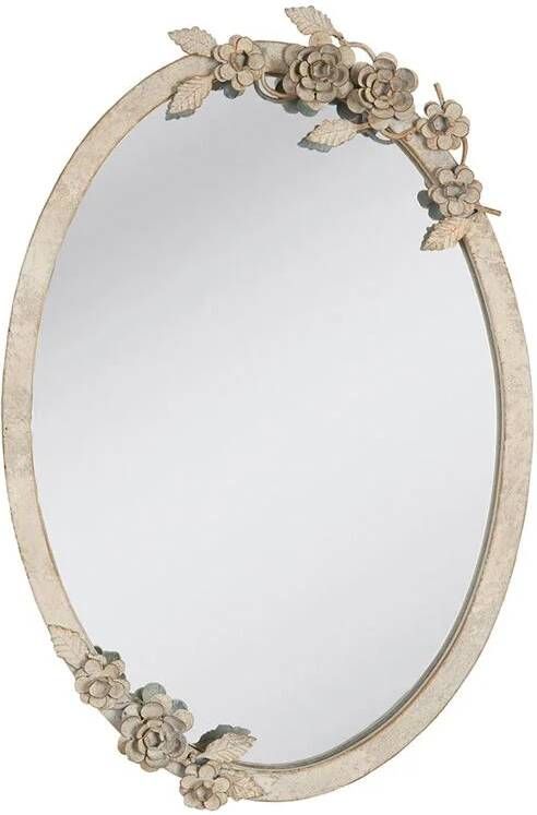 Clayre & Eef Spiegel 35x51 cm Beige Glas Rond Bloemen Grote Spiegel