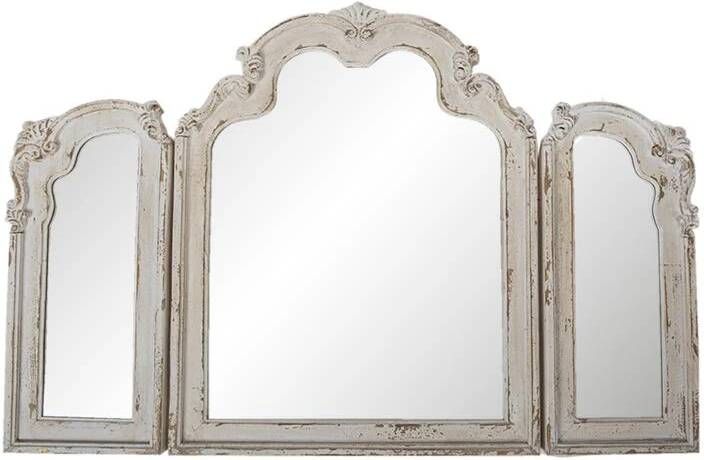 Clayre & Eef Wandspiegel 66*3*84 cm Wit Hout glas Rechthoek Grote Spiegel Muur Spiegel Wand Spiegel Grote SpiegelMuur SpiegelWand Spiegel