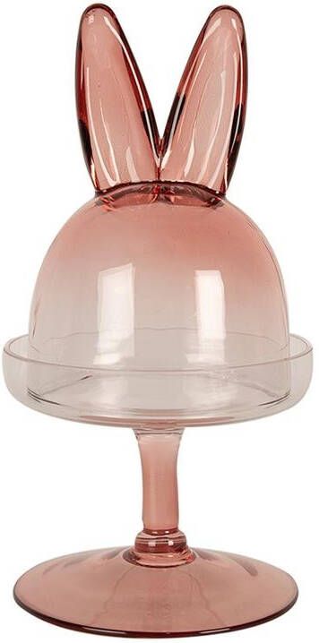 Clayre & Eef Stolp Ø 12x23 cm Roze Glas Rond Konijn Glazen Stolp Roze Glazen Stolp
