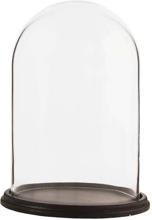 Clayre & Eef Stolp 6GL1271 Ø 23*31 cm Transparant Hout glas Rond Glazen Stolp op Voet