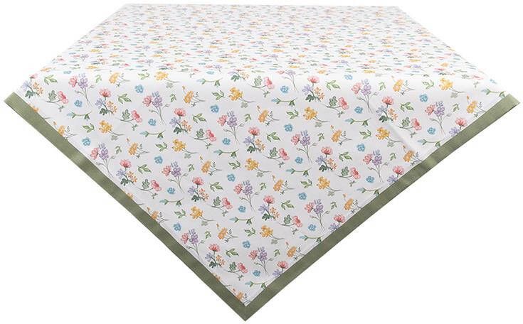 Clayre & Eef Tafelkleed 100x100 cm Wit Groen Katoen Vierkant Bloemen Wit