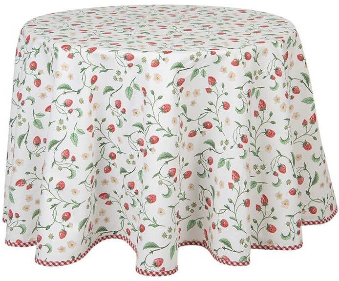Clayre & Eef Tafelkleed Ø 170 cm Wit Rood Katoen Tafellaken