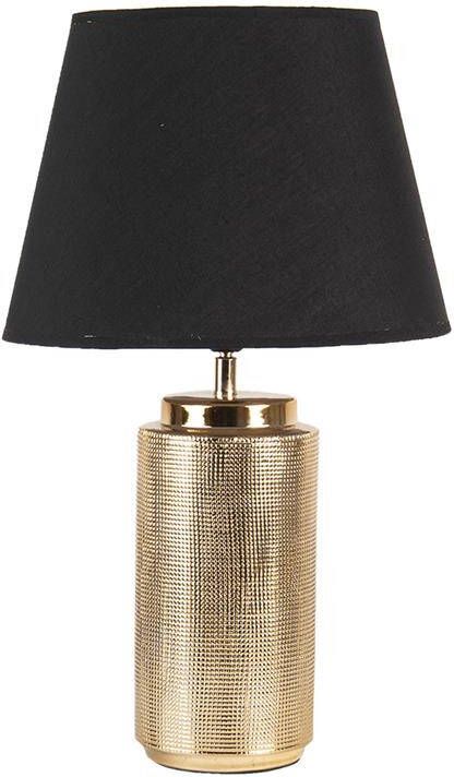 Clayre & Eef Tafellamp Ø 30*50 cm E27 Goudkleurig Zwart Kunststof Rond Bureaulamp Nachtlampje BureaulampNachtlampje