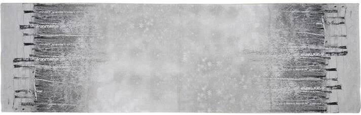 Clayre & Eef Tafelloper 41x140 cm Grijs Polyester Boom Tafelkleed Grijs Tafelkleed