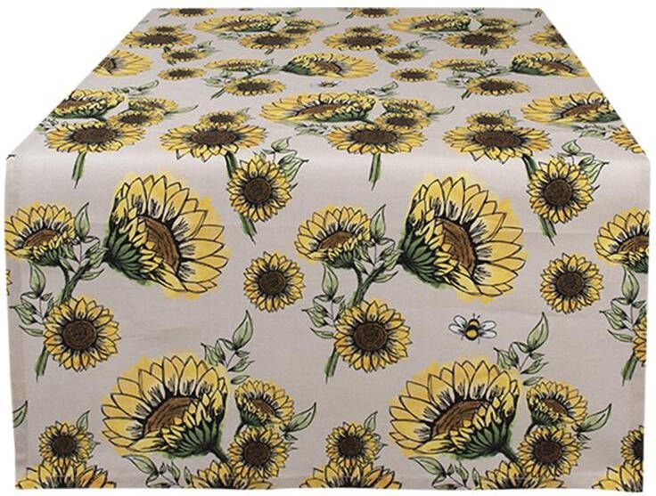 Clayre & Eef Tafelloper 50x140 cm Beige Geel Katoen Zonnebloemen Tafelkleed Beige Tafelkleed
