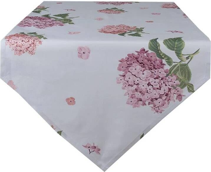Clayre & Eef Tafelloper 50x160 cm Blauw Roze Katoen Rechthoek Hortensia Blauw