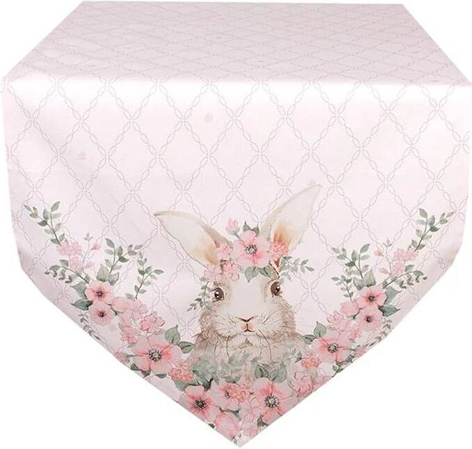 Clayre & Eef Tafelloper 50x160 cm Roze Katoen Konijn Tafelkleed Roze Tafelkleed