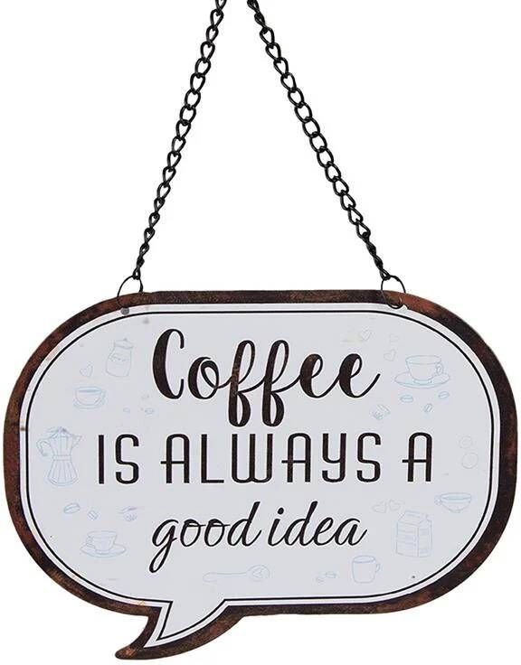Clayre & Eef Tekstbord 18x1x14 cm Wit Zwart IJzer Coffee Wit