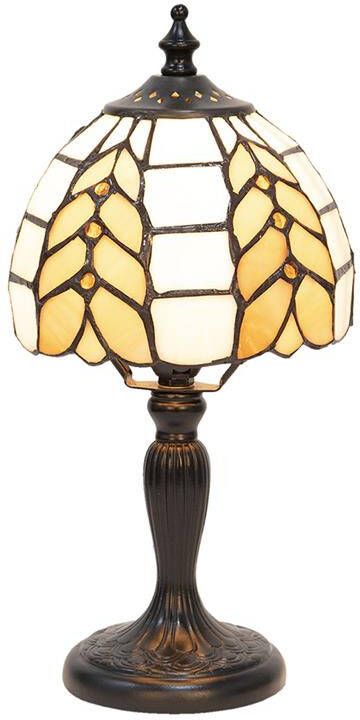Clayre & Eef Tiffany Tafellamp Ø 14x29 cm Beige Wit Glas Tiffany
