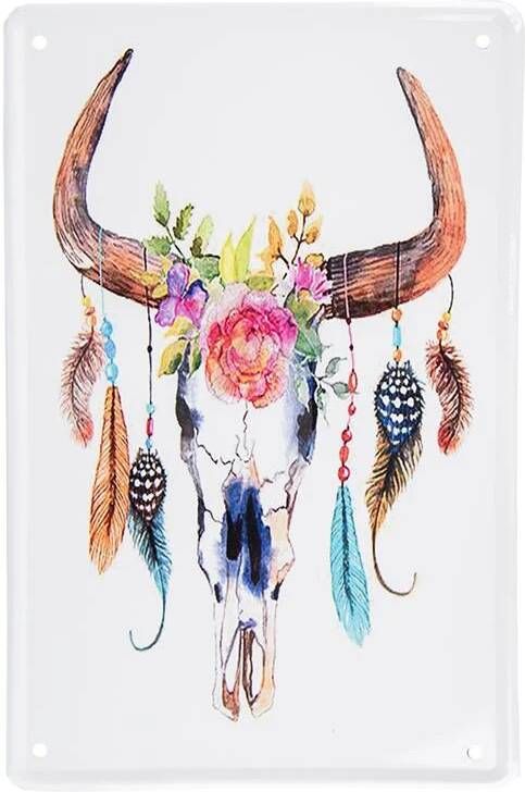 Clayre & Eef Wanddecoratie 20x30 cm Wit Bruin Metaal Muurdecoratie Wit Muurdecoratie
