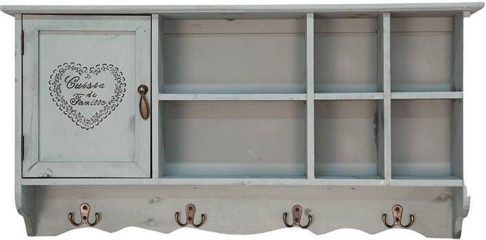 Clayre & Eef Wandkast 80x15x40 cm Blauw Hout Opbergkast Blauw Opbergkast