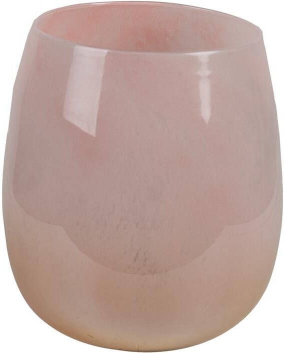Clayre & Eef Windlicht Ø 14*16 cm Roze Glas Rond Kaarsenhouder Sfeerverlichting