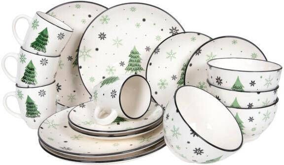 Cookinglife Studio Tavola Kerstservies Porselein Groen 16-delig | 4 personen