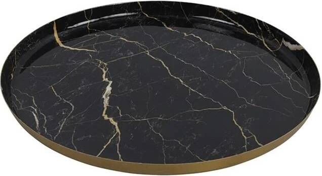 Countryfield Dienblad Marble Metaal zwart goud Dia 30 cm Dienbladen