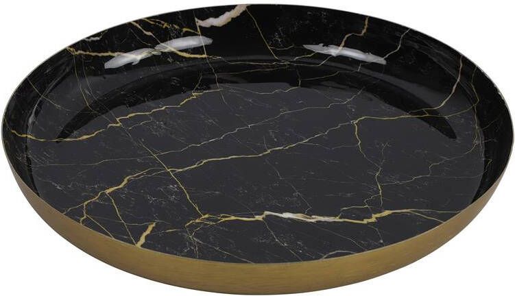 Countryfield Dienblad Marble Metaal zwart goud Dia 30 cm Dienbladen