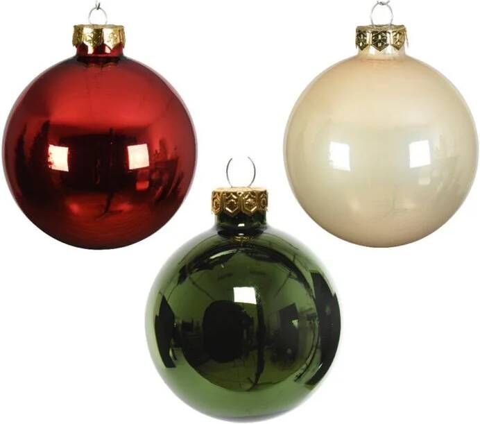 Decoris 49x Stuks Glazen Kerstballen Donkergroen rood champagne 6 Cm Glans En Mat Kerstbal