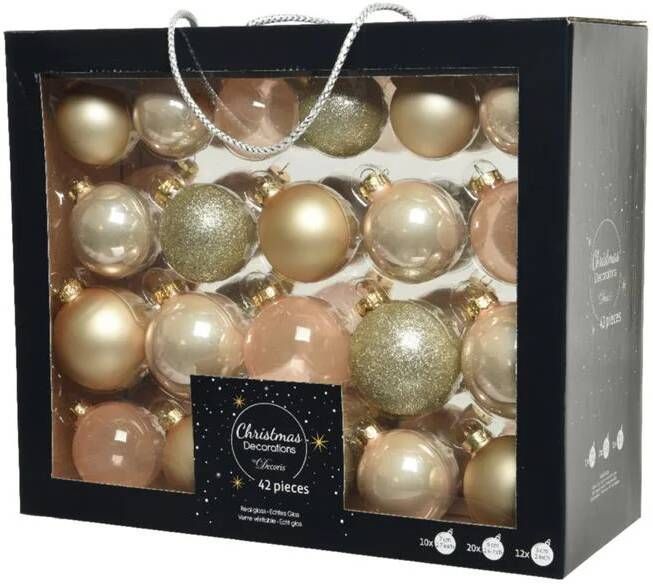 Decoris Kerstballen set 42x parel glas mat glans glitter