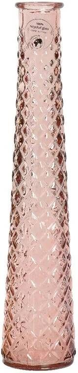 Decoris Vaas bloemenvaas van gerecycled glas D7 x H32 cm transparant roze Vazen
