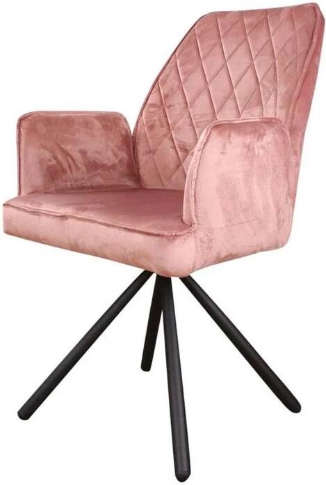 DS4U ® Lucio armstoel eetkamerstoel stoel velvet velours draaibaar stof zwart metaal roze