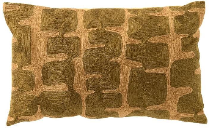 Dutch Decor AMY Sierkussen 30x50 cm geweven grafische print Military Olive groen en bruin