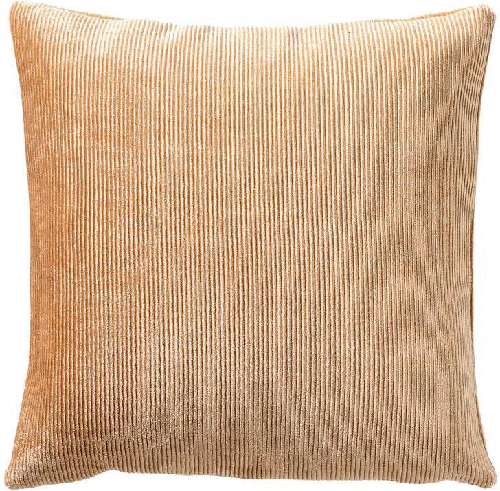 Dutch Decor CLAUDETTE Sierkussen 45x45 cm effen kleur riblook structuur Almond Buff bruin goudkleurig