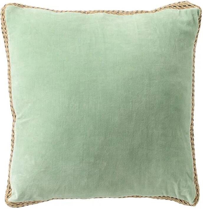 Dutch Decor MANOE Kussenhoes 45x45 cm effen kleur met rand van jute Cameo Green lichtgroen