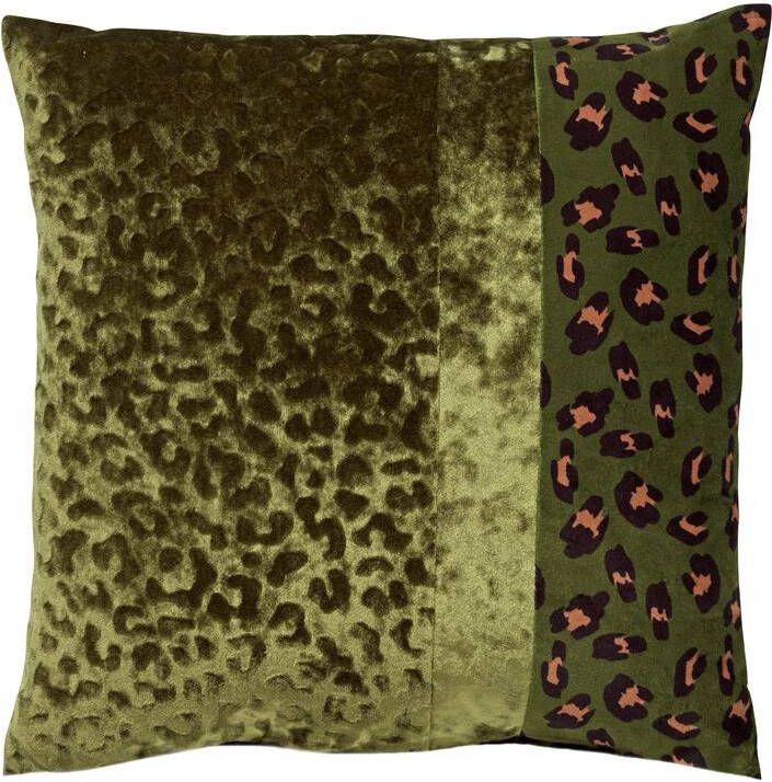 Dutch Decor BAILEY Sierkussen 45x45 cm velvet panterprint Chive groen panterprint