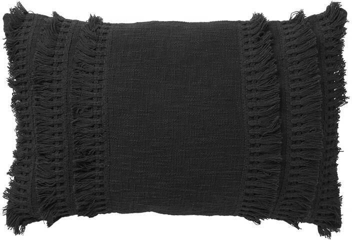 Dutch Decor FARA Kussenhoes 40x60 cm 100% katoen met franjes Raven zwart