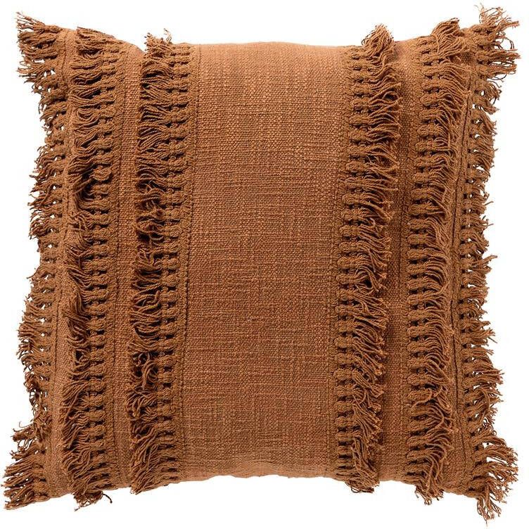 Dutch Decor FARA Kussenhoes 45x45 cm 100% katoen met franjes Tobacco Brown bruin