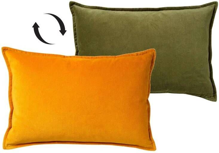 Dutch Decor FAY Sierkussen 40x60 cm velvet met 2 kleuren Golden Glow + Calliste Green geel en groen