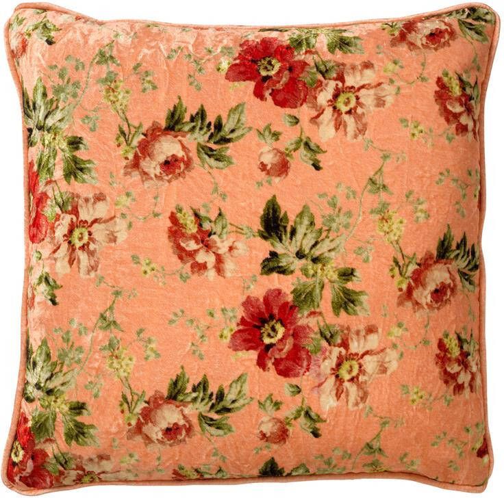 Dutch Decor MEIS Sierkussen 45x45 cm velvet bloemen dusty pink roze rood streepjes