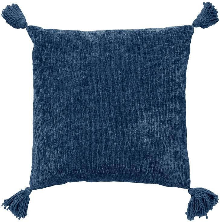 Dutch Decor NINO Sierkussen van katoen 45x45 cm Insignia Blue blauw kussentje met flosjes