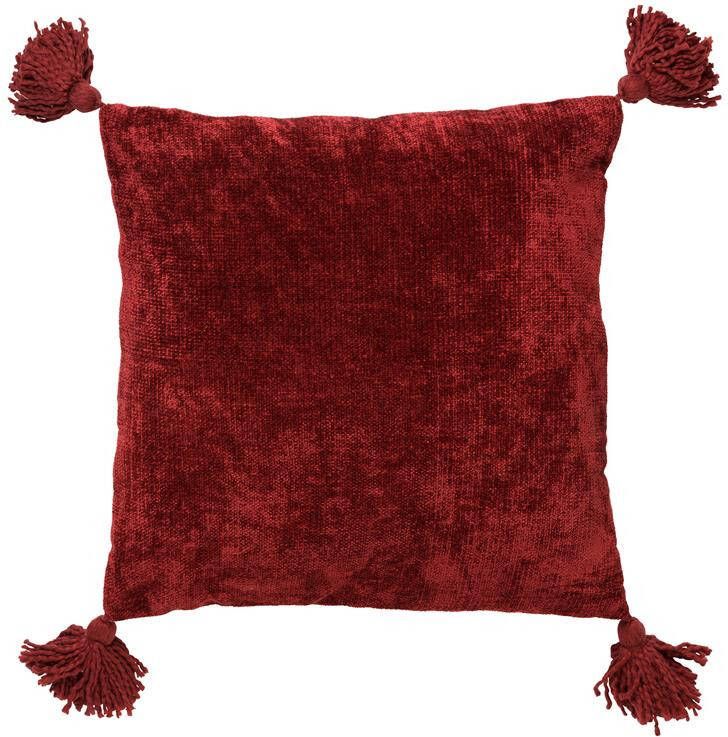 Dutch Decor NINO Sierkussen van katoen 45x45 cm Merlot rood kussentje met flosjes