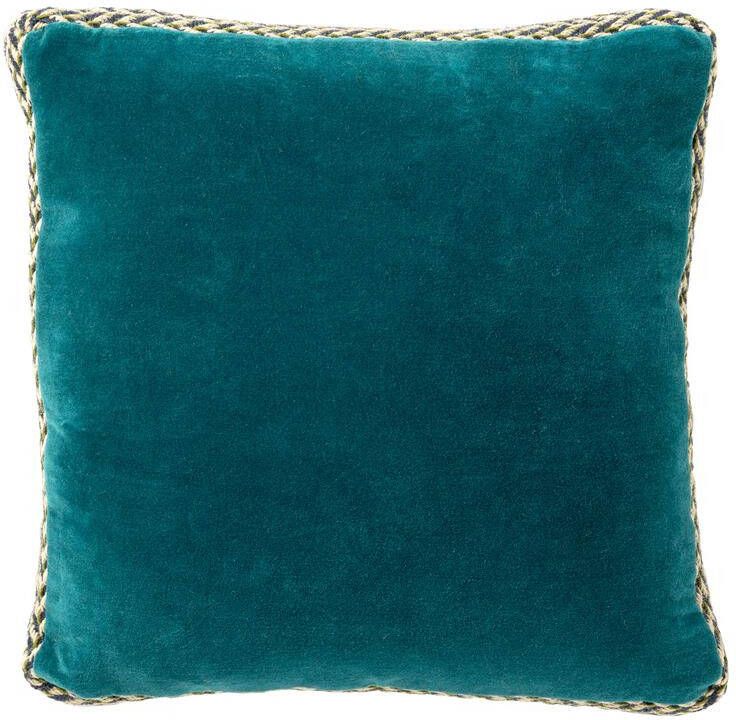 Dutch Decor MANOE Sierkussen 45x45 cm effen kleur met rand van jute Deep Lake petrol