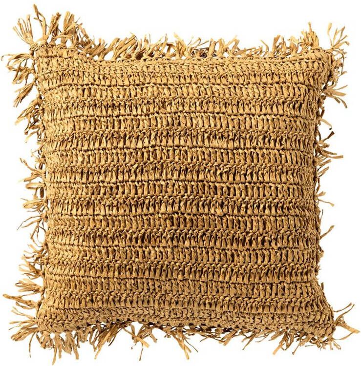 Dutch Decor ANTONIO Sierkussen 45x45 cm effen kleur met raffia Natural bruin