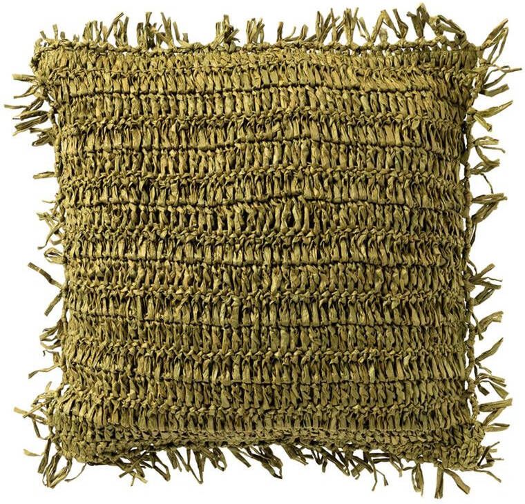 Dutch Decor ANTONIO Sierkussen 45x45 cm effen kleur met raffia Olive Branch groen