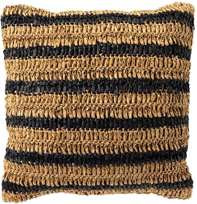 Dutch Decor ANTONY Sierkussen 45x45 cm strepen van raffia Raven zwart en bruin